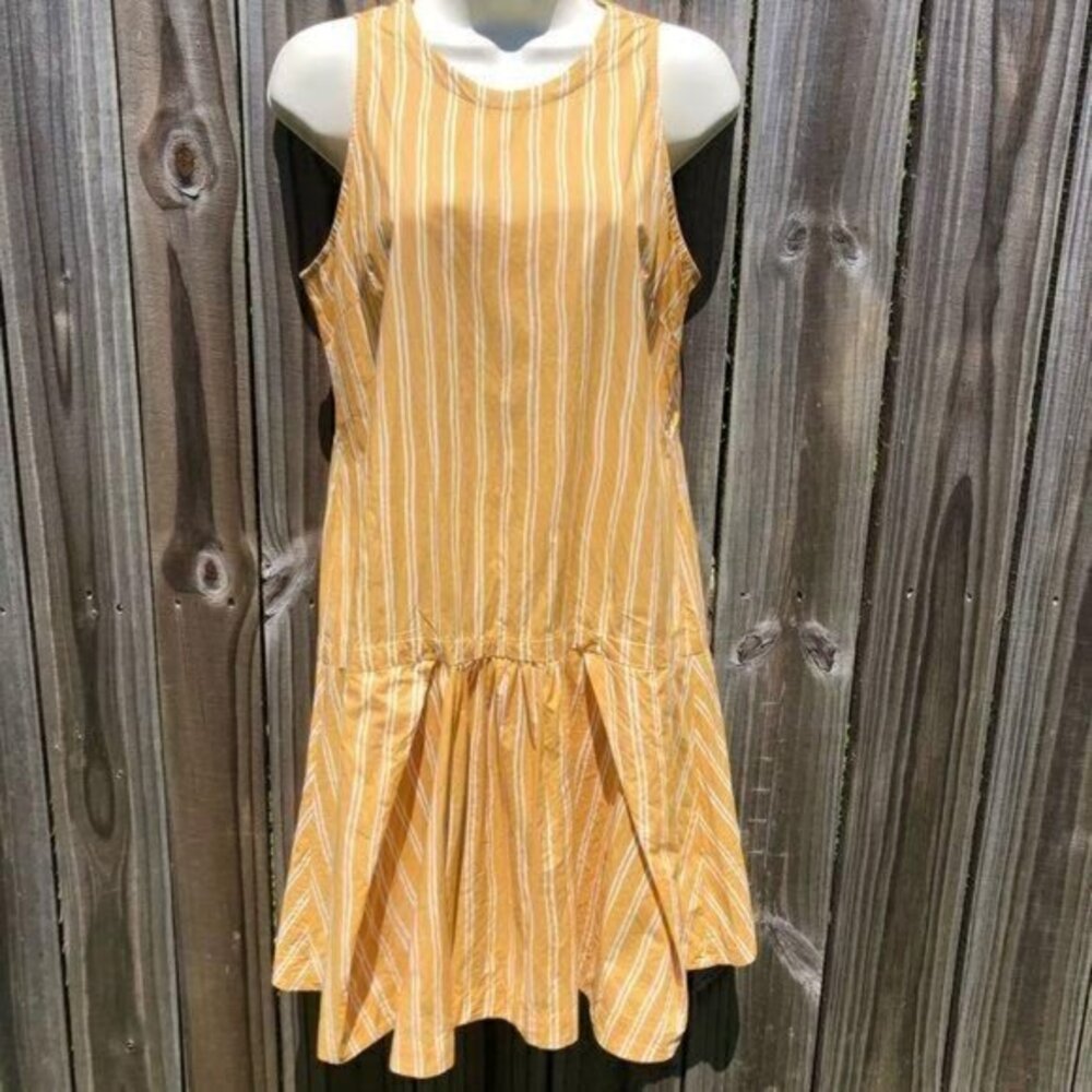 ROSSO35 Genova Striped Yellow Dress 6 42 Sleeveless Small Pleated Mini